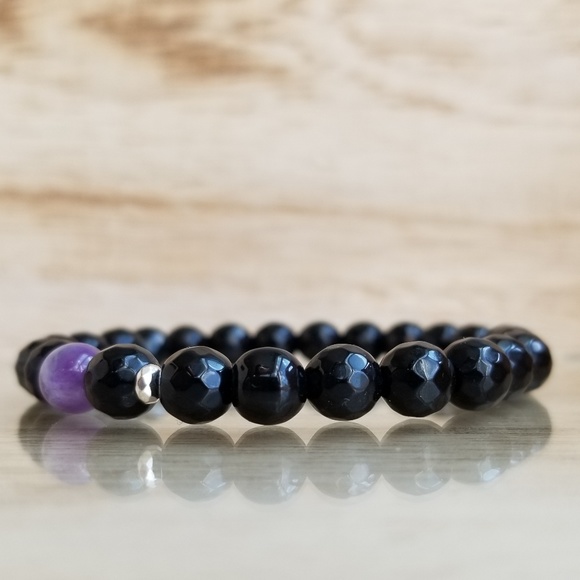 Black Onyx & Chevron Amethyst Bracelet - Picture 2 of 5